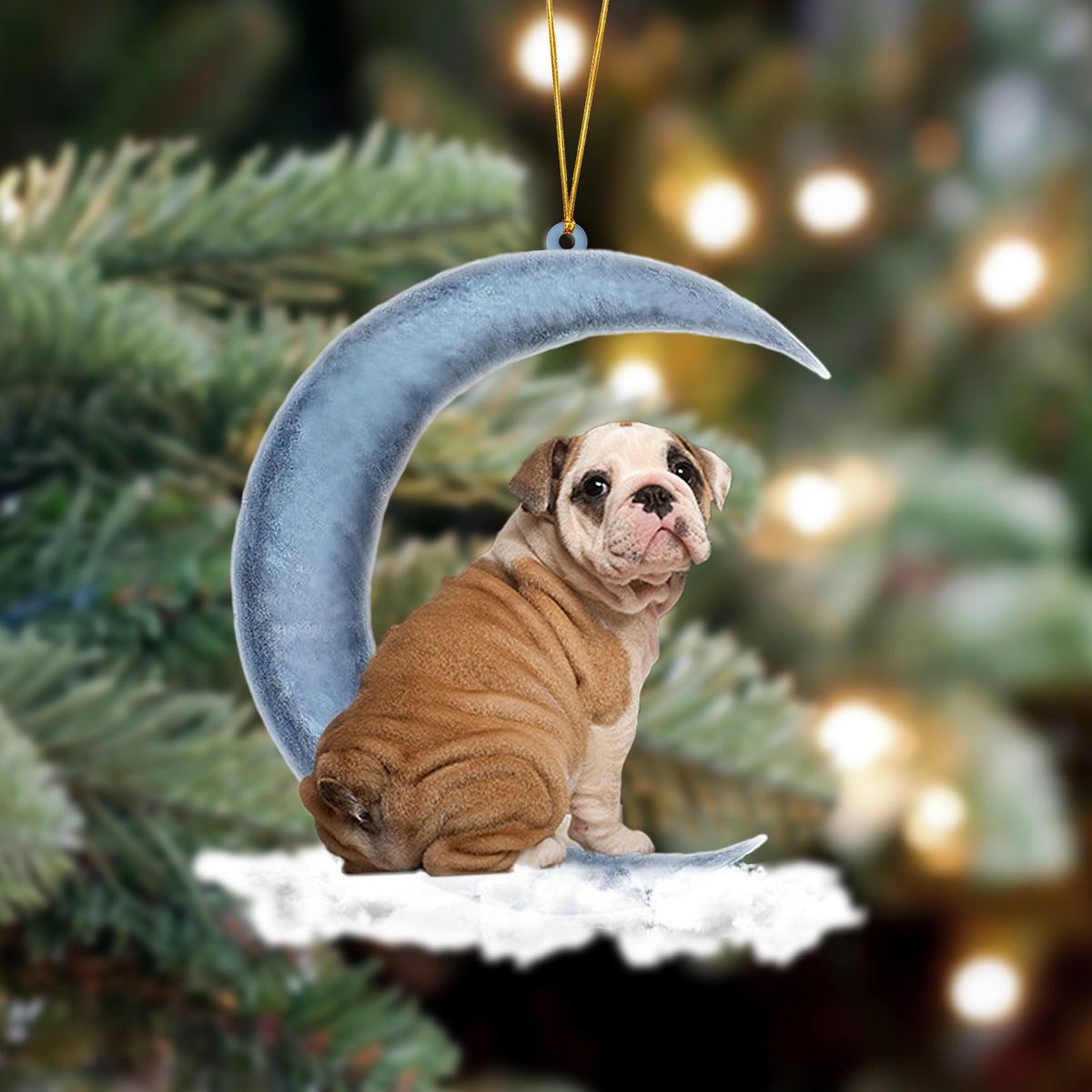 English Bulldog Sits On The Moon Hanging Ornament