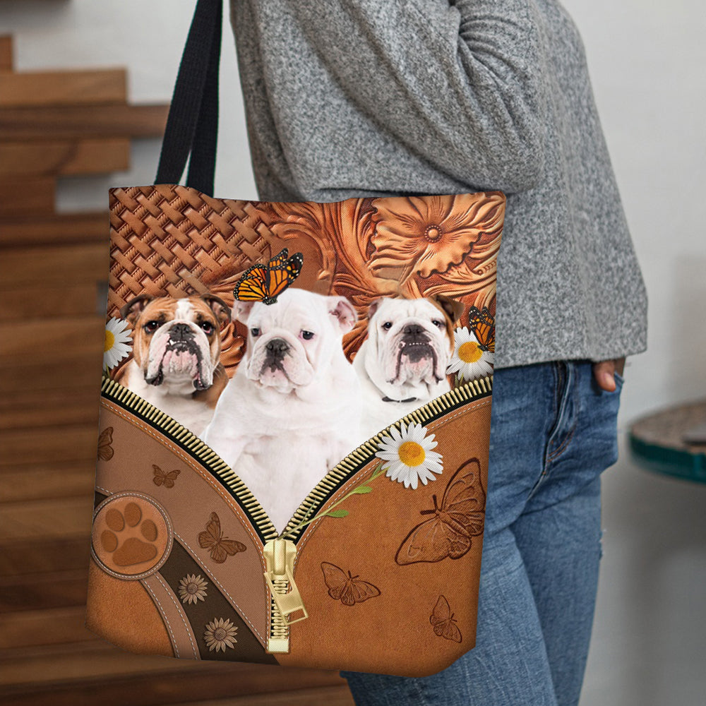 Bulldog Daisy Flower And Butterfly Tote Bag