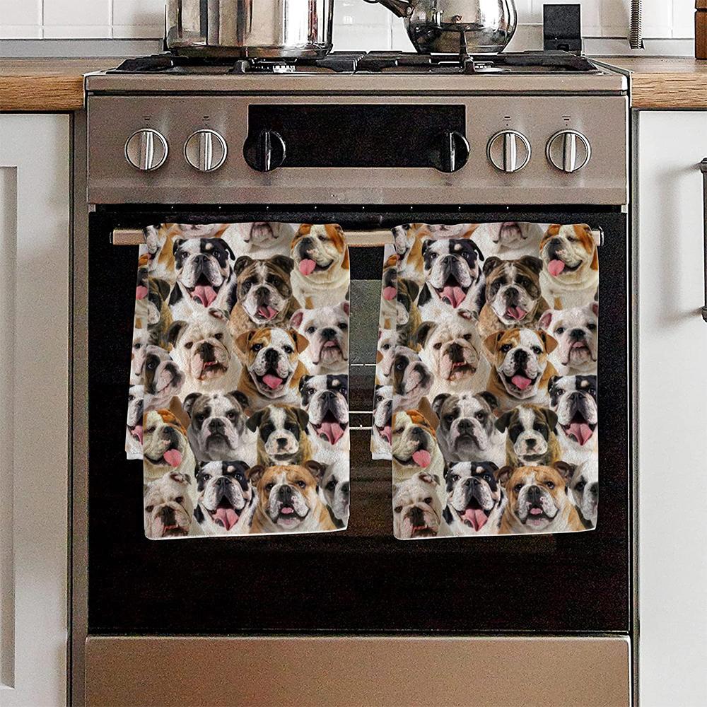 A Bunch Of English Bulldogs Kitchen Towel