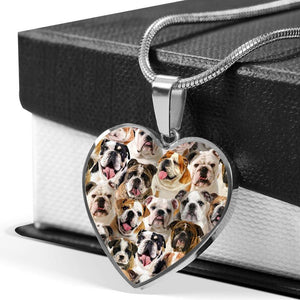 A Bunch Of English Bulldogs Heart Necklace