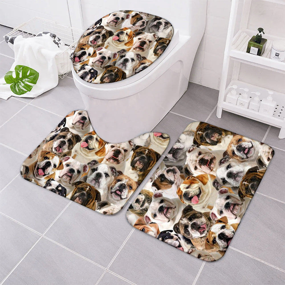 A Bunch Of English Bulldogs Bathroom Mat Set