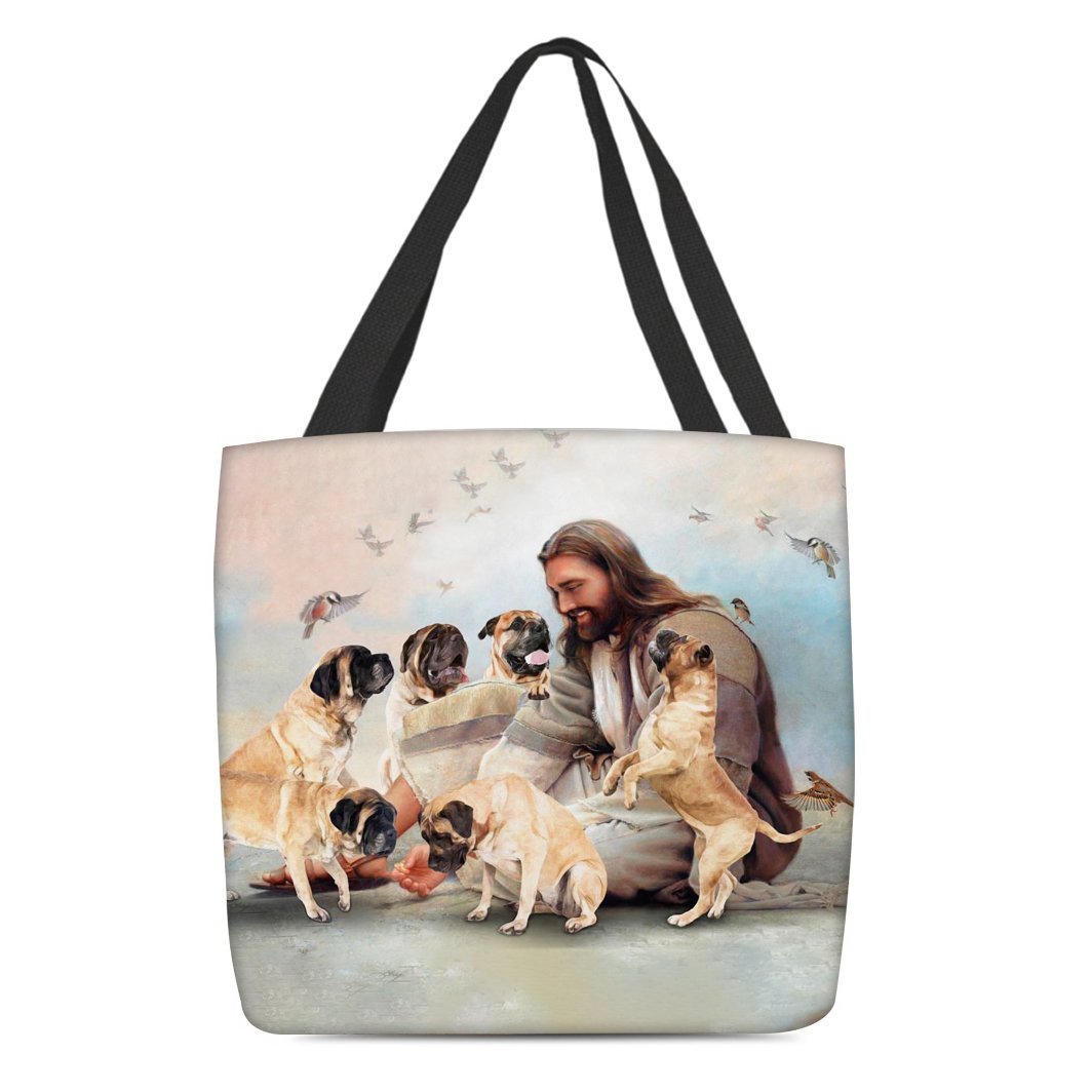 Jesus Surrounded By English Mastiffs Tote Bag