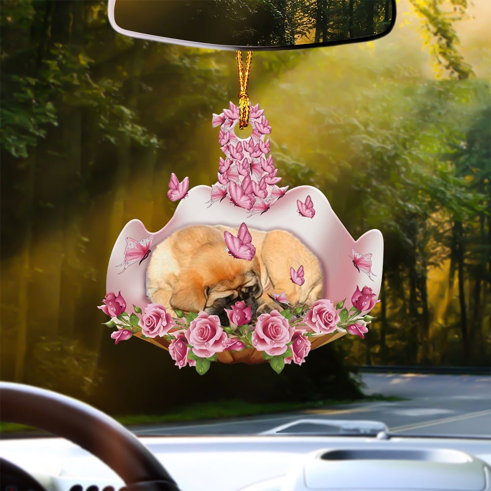 English Mastiff Sleeping In Rose Garden Car Hanging Ornament