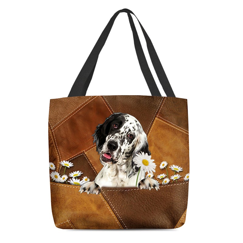 English Setter Holding Daisy All Over Printed Tote Bag
