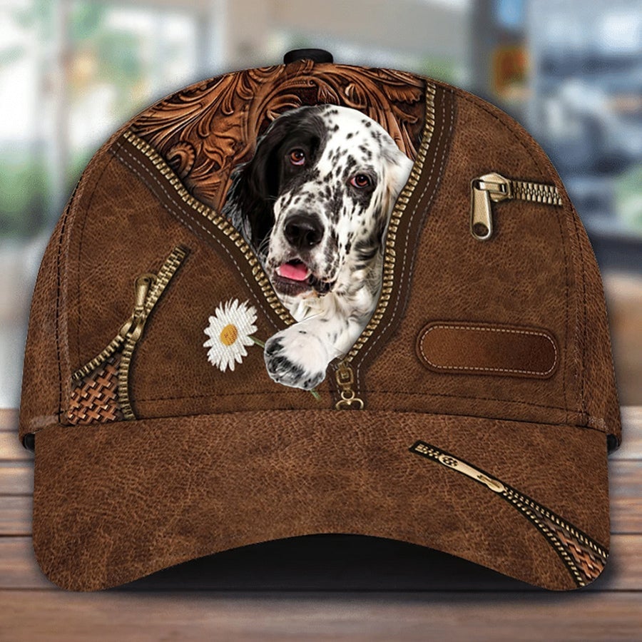 English Setter Holding Daisy Unisex Cap