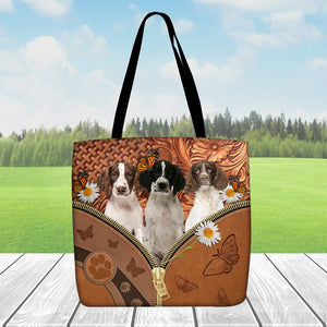 English Springer Spaniel Daisy Flower And Butterfly Tote Bag