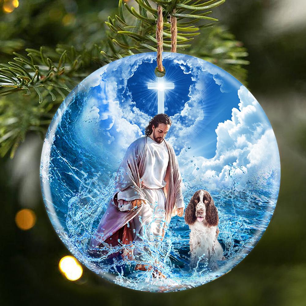 English Springer Spaniel And God Walking On The Ocean Wave Porcelain/Ceramic Ornament