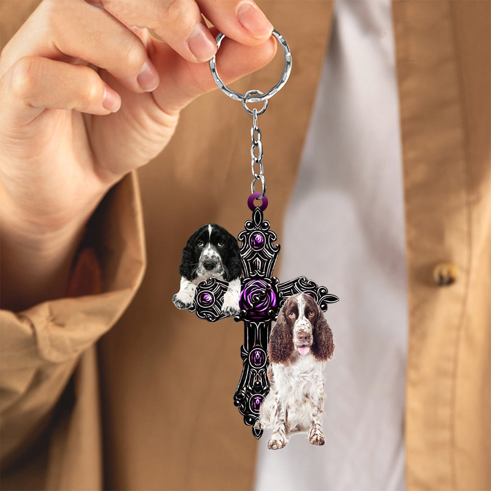 English Springer Spaniel Pray For God Acrylic Keychain