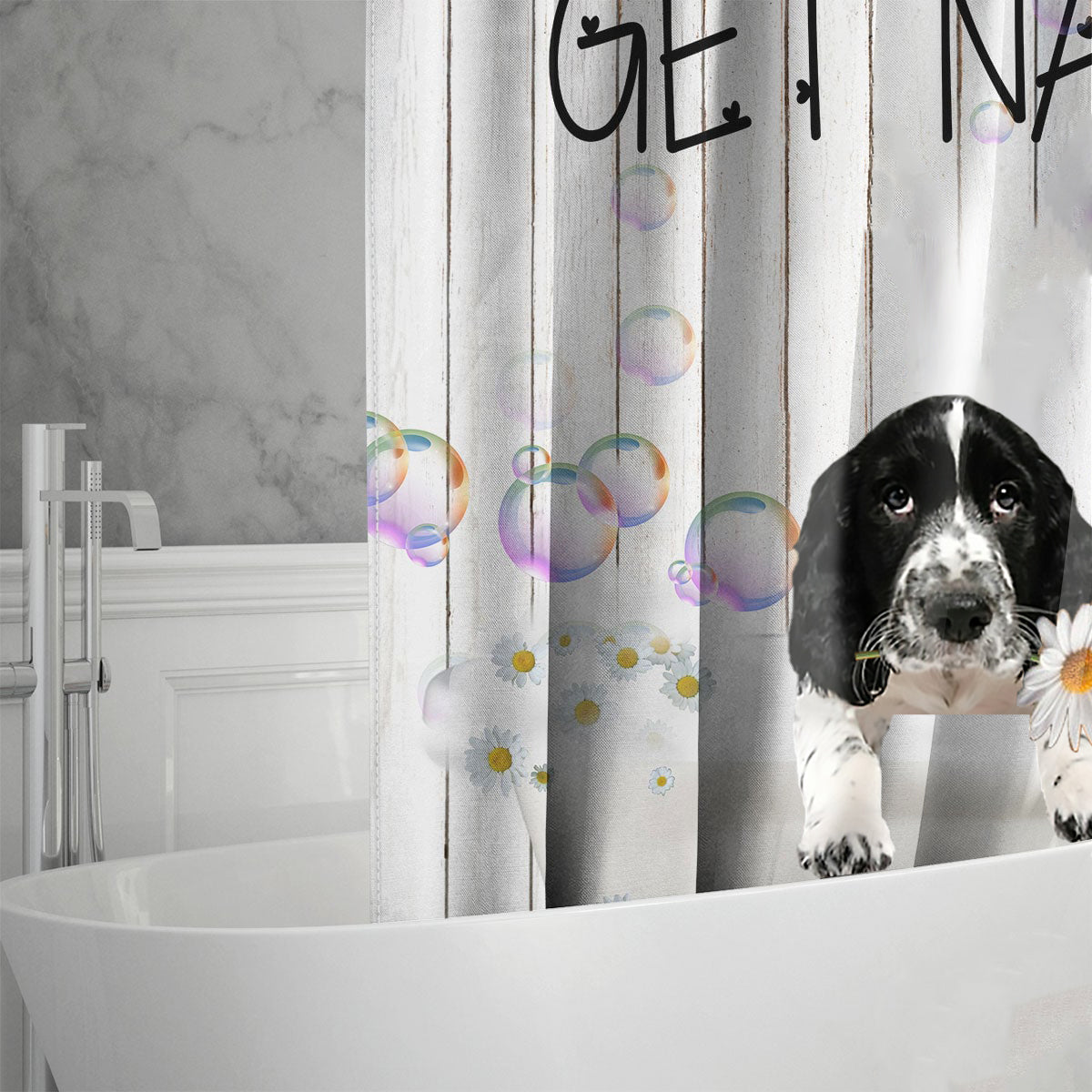English Springer Spaniel003 Get Naked Daisy Shower Curtain