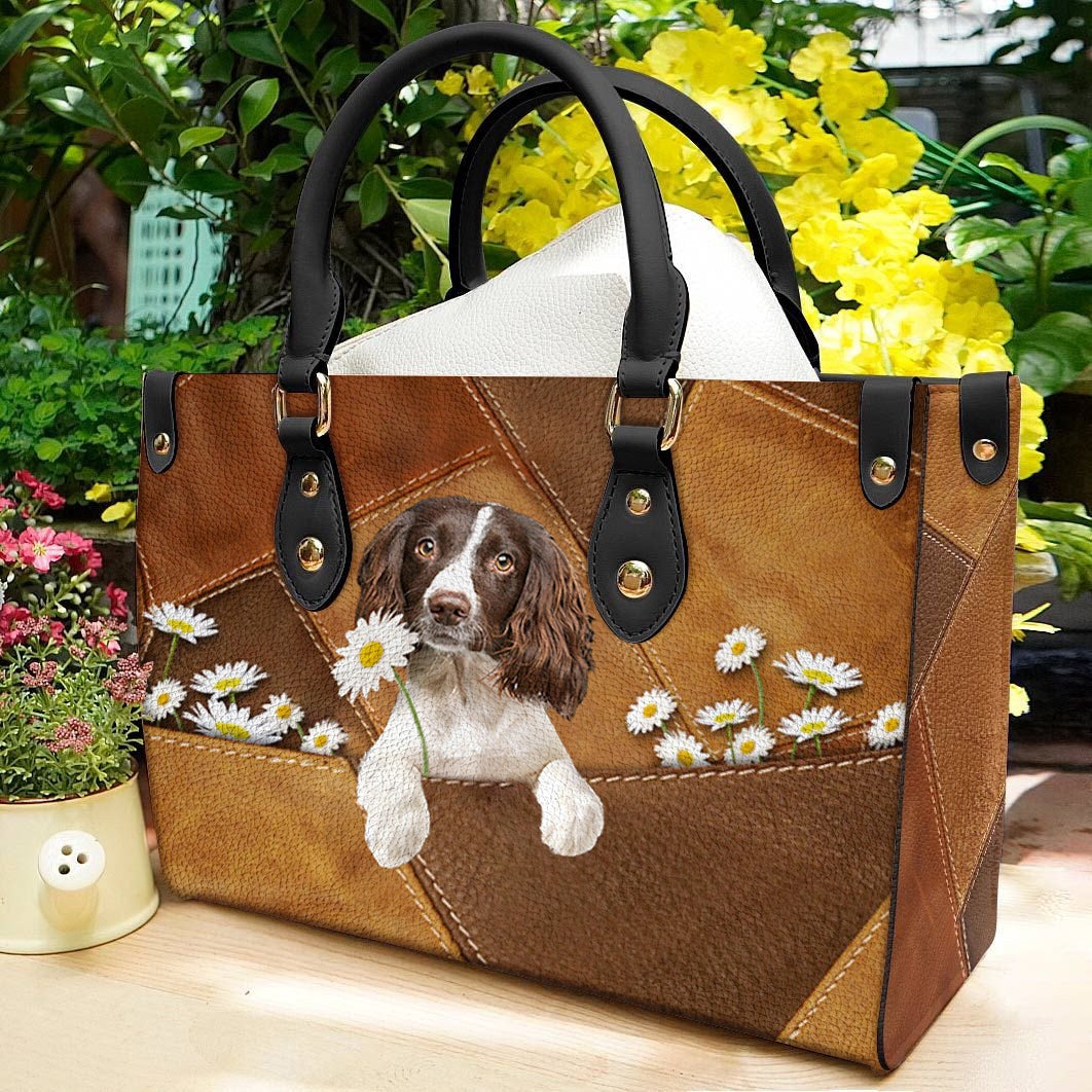 English Springer Spaniel 3 Holding Daisy Leather Bag