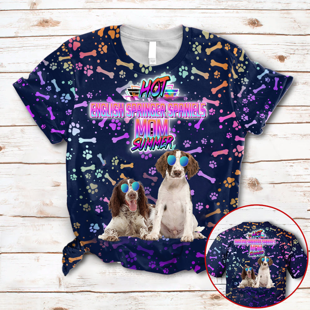 Hot English Springer Spaniel Mom Summer Neon Tropical Desing 3D All Over Print T-Shirt