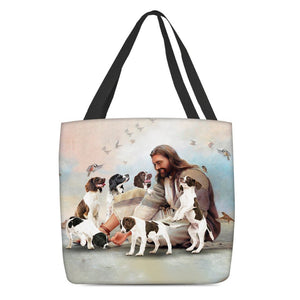 Jesus Surrounded By English Springer Spaniels Tote Bag