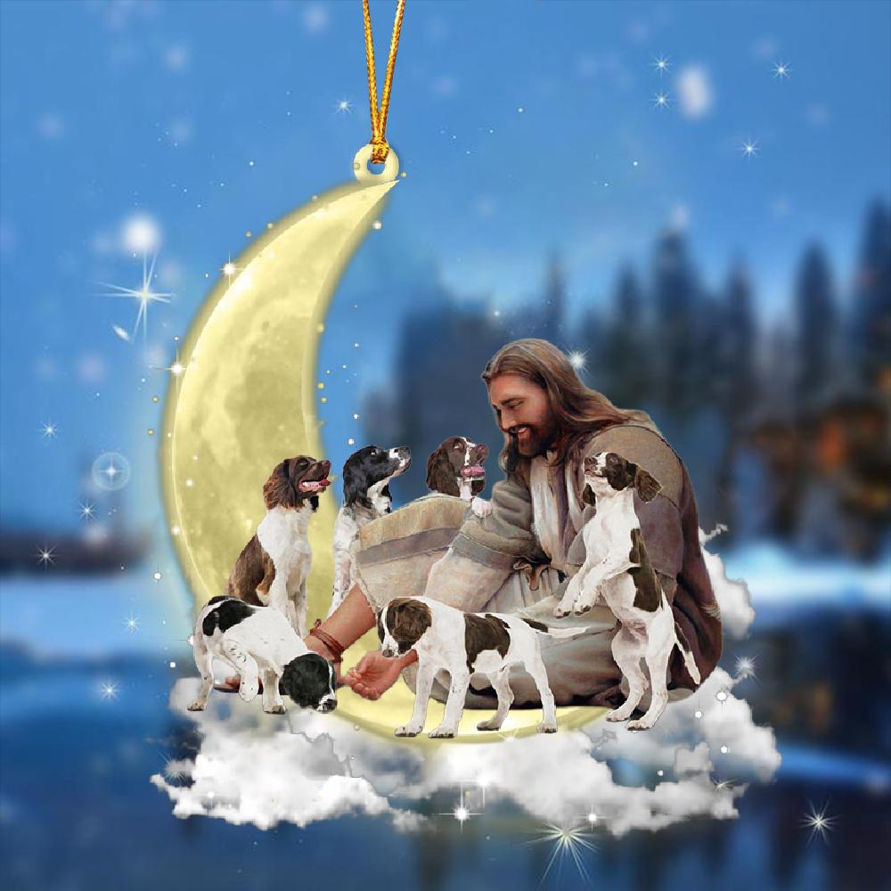 Jesus Surrounded By English Springer Spaniels On The Moon Ornament