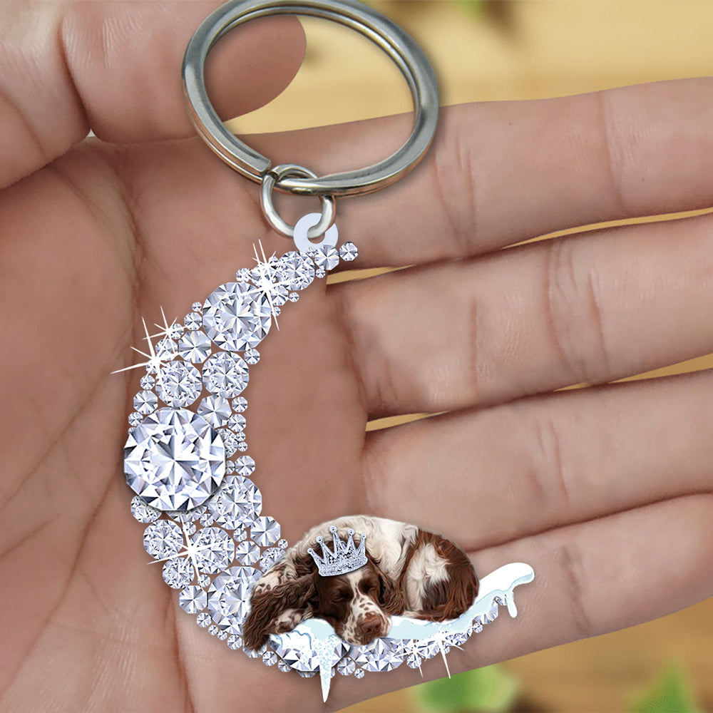 English Springer Spaniel Sleeping On A Diamond Moon Acrylic Keychain