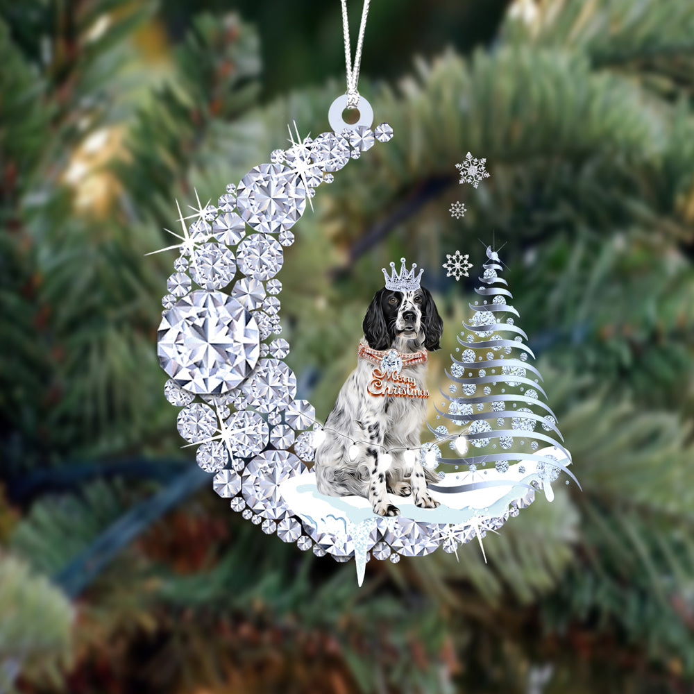 English Springer Spaniel  (2)Diamond Moon Merry Christmas Ornament