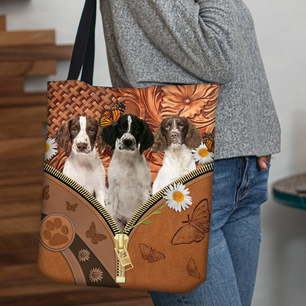 English Springer Spaniel Daisy Flower And Butterfly Tote Bag
