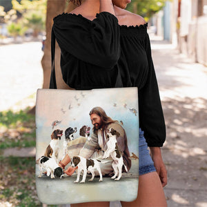 Jesus Surrounded By English Springer Spaniels Tote Bag