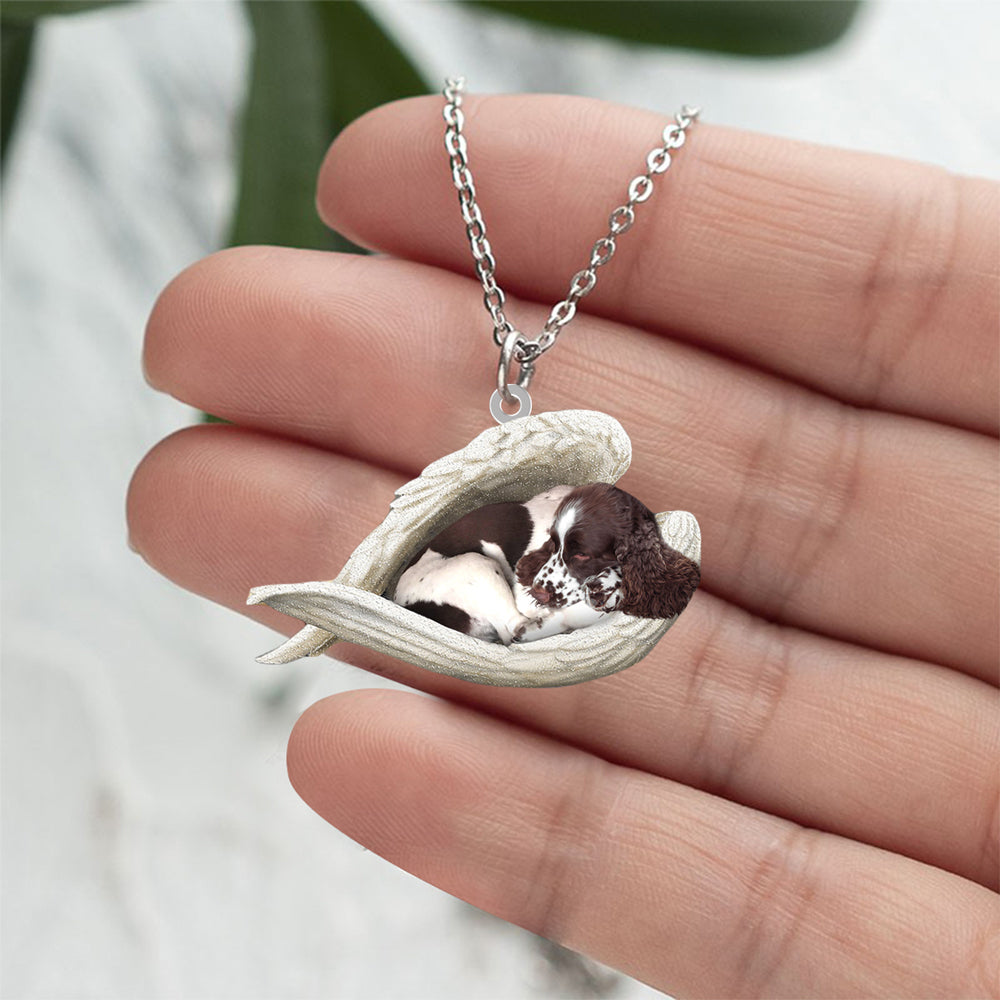 English Springer Spaniel Sleeping Angel Stainless Steel Necklace