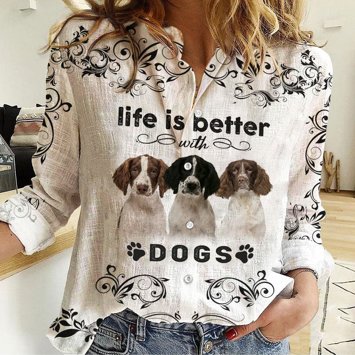 English Springer Spaniel -Life Is Better With Dogs Women's Long-Sleeve Shirt