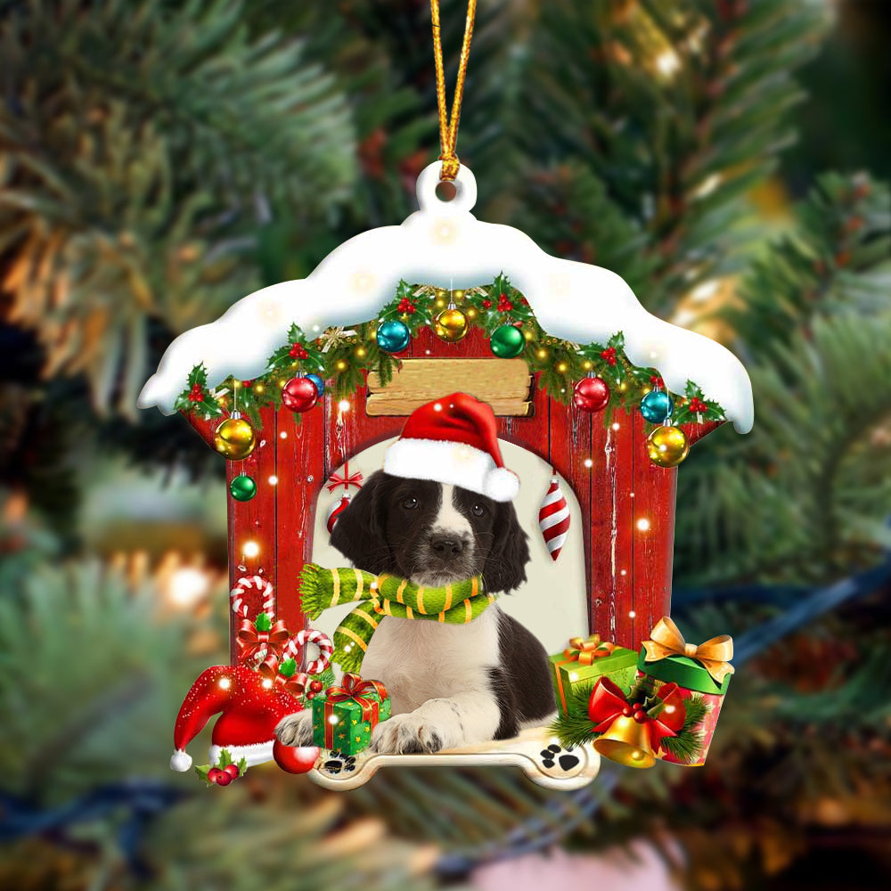 English Springer Spaniel In Red Wood House Christmas Ornament