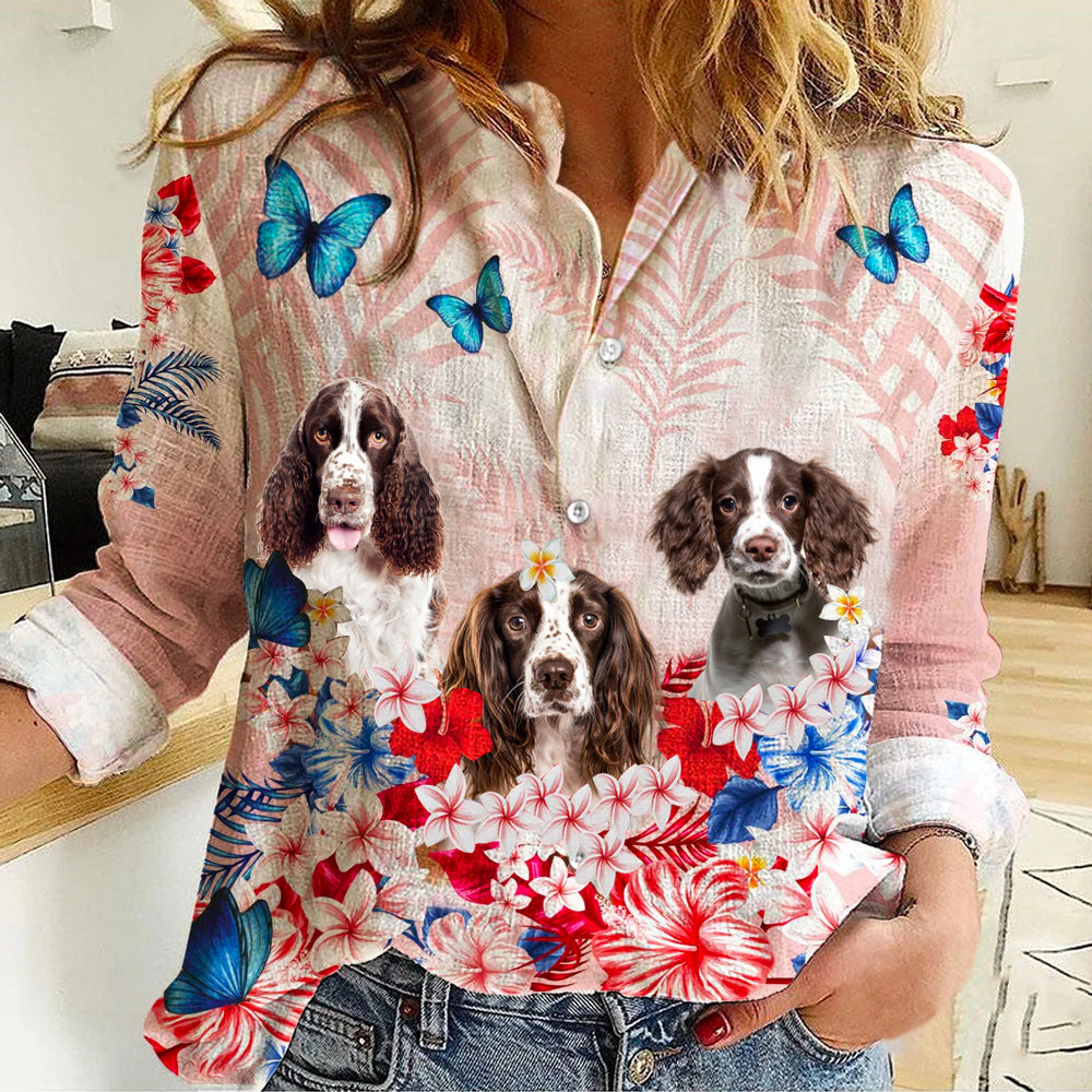English Springer Spaniel Floral Casual Shirt