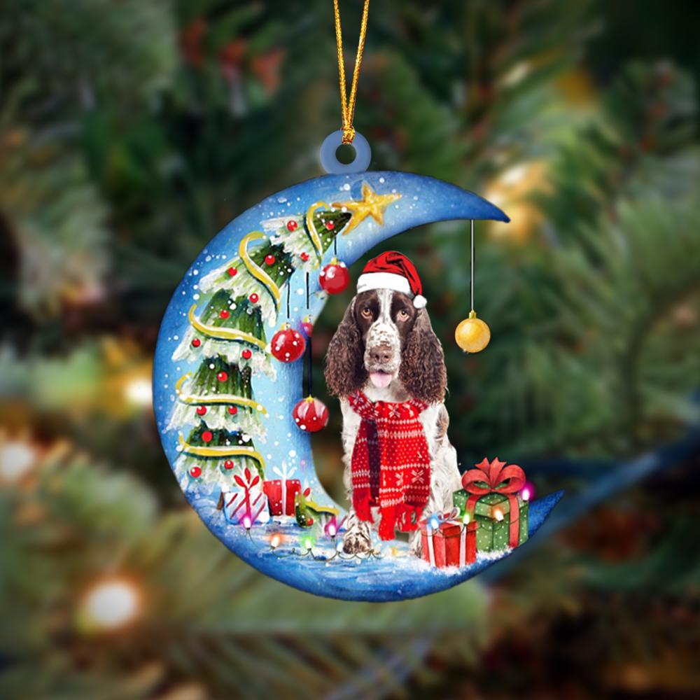 English Springer Spaniel Sits On The Moon Merry Christmas Hanging Ornament