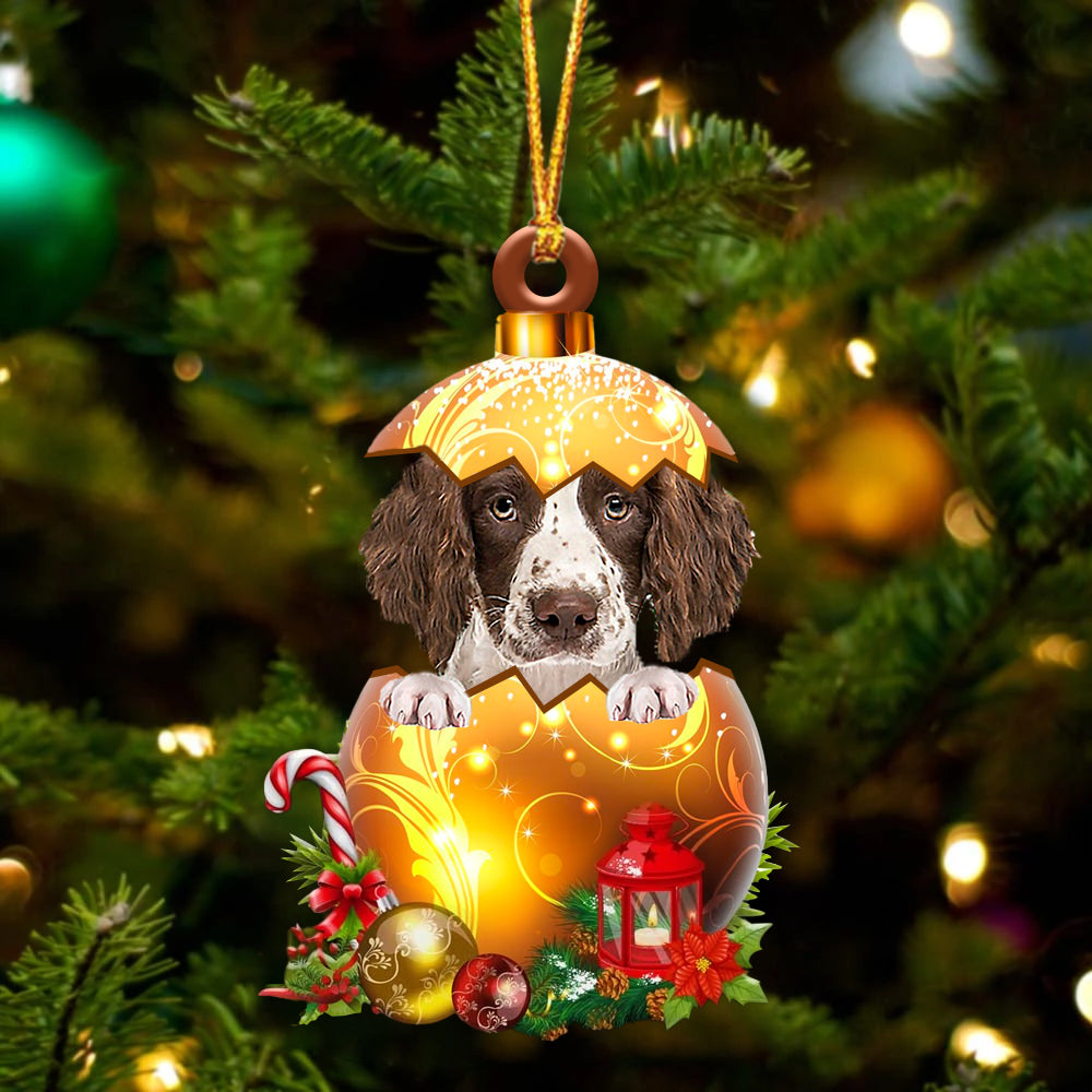 English Springer Spaniel. In Golden Egg Christmas Ornament