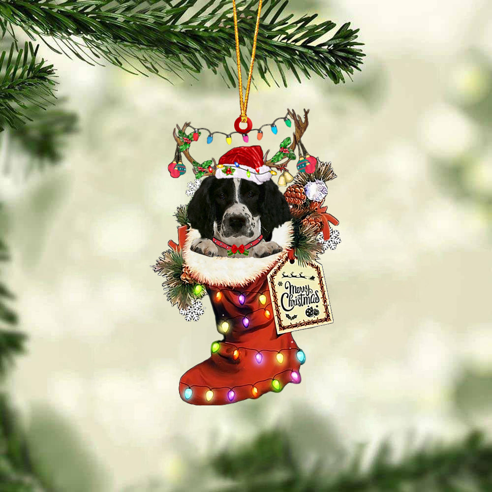 English Springer Spaniel In Red Boot Christmas Ornament