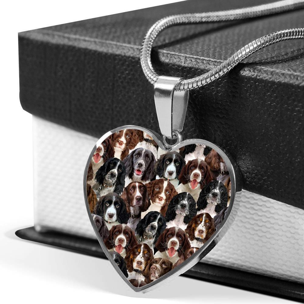 A Bunch Of English Springer Spaniels Heart Necklace