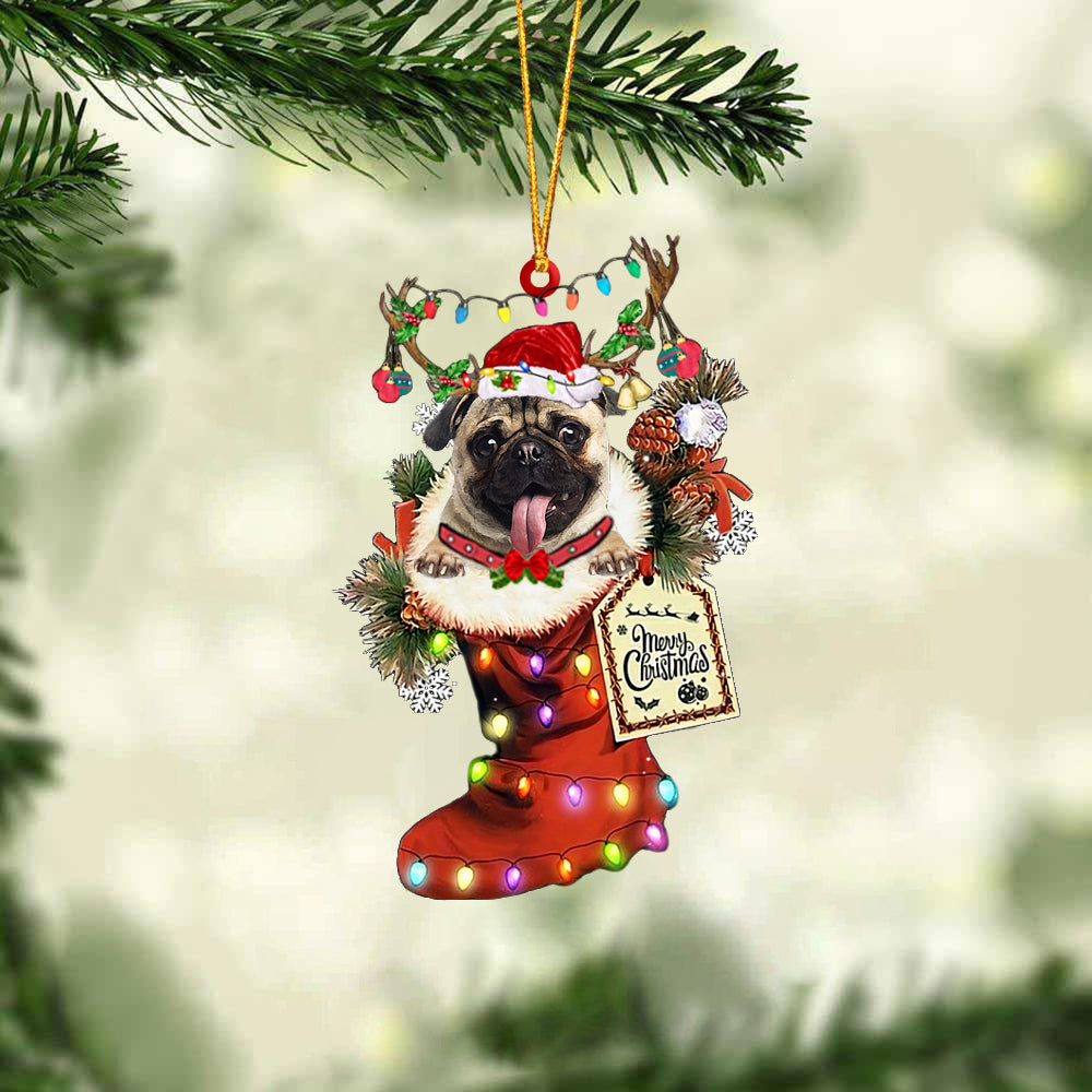 FAWN Pug In Red Boot Christmas Ornament