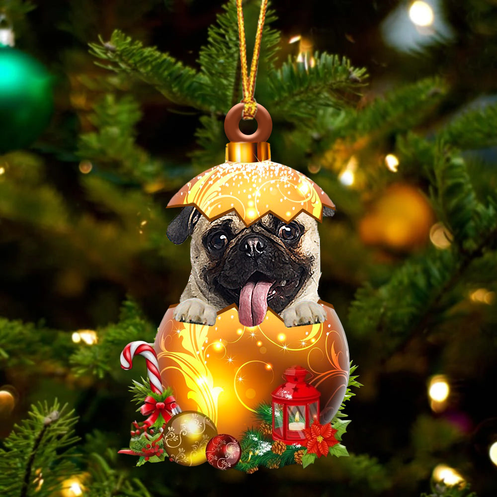 FAWN Pug In Golden Egg Christmas Ornament