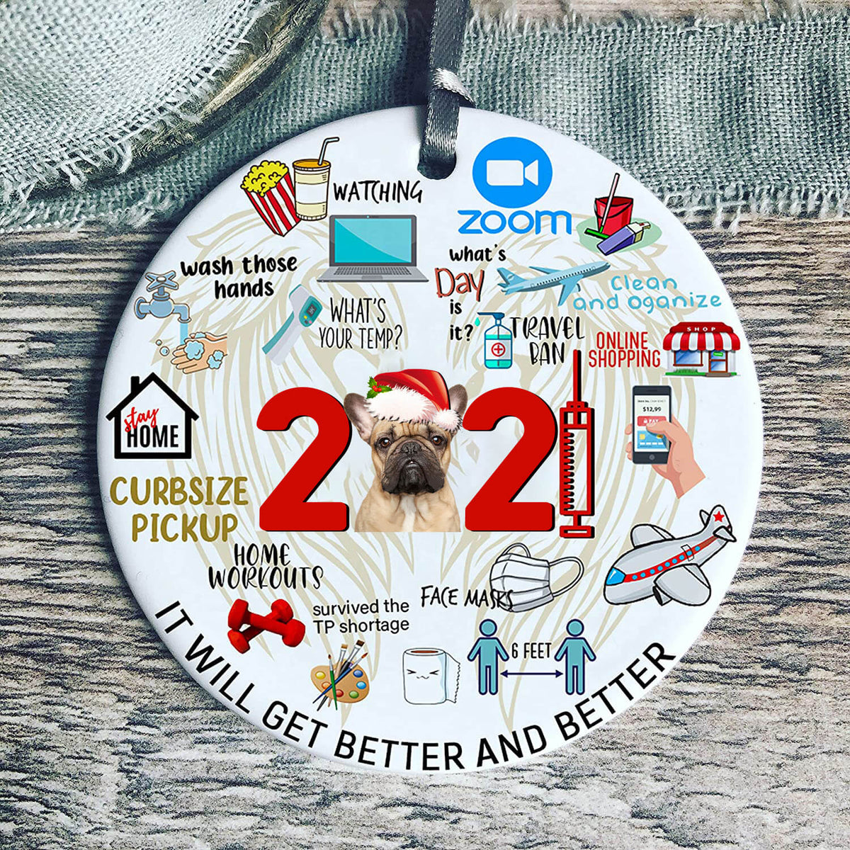 French Bulldog Covid Commemorative Ornament 2021 Christmas Tree Ornaments