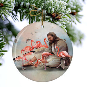 God Surrounded By Flamingos Porcelain/Ceramic Ornament