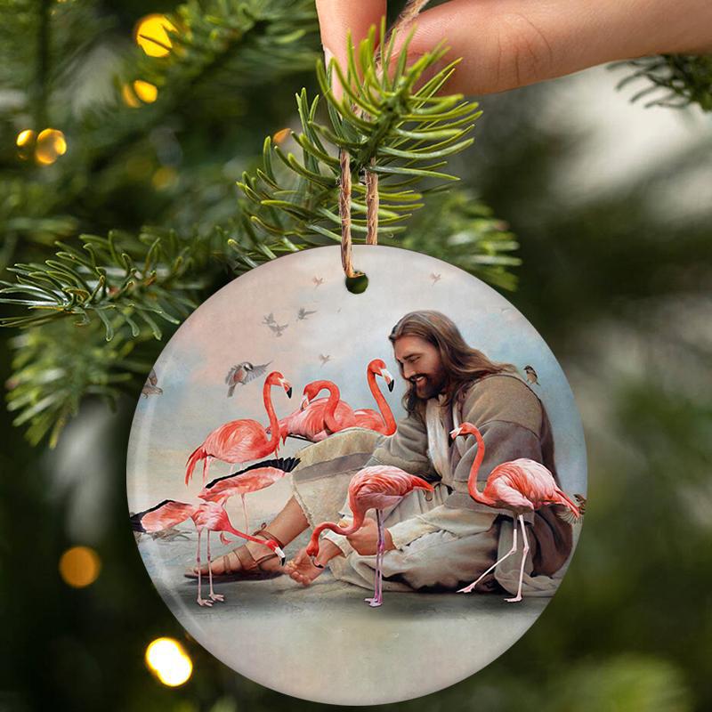 God Surrounded By Flamingos Porcelain/Ceramic Ornament