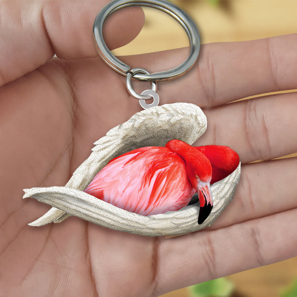 Flamingo Sleeping Angel Acrylic Keychain