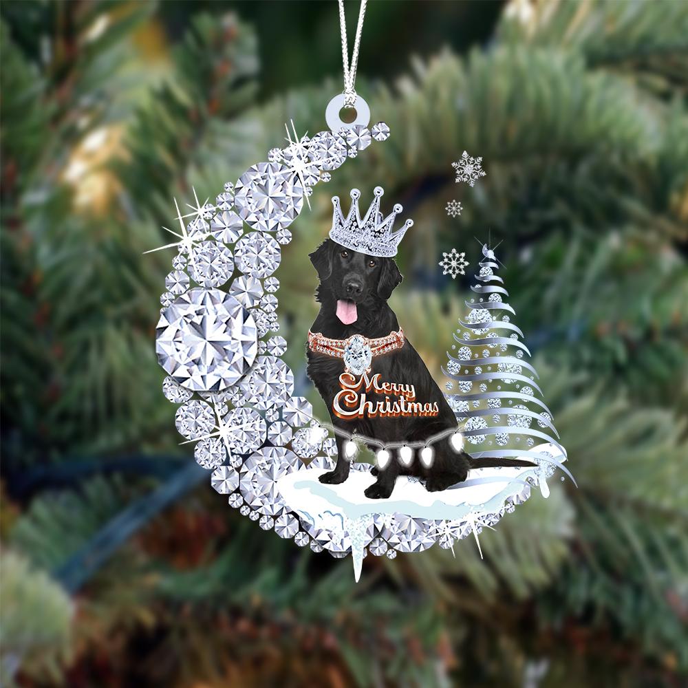 Flat Coat Retriever Diamond Moon Merry Christmas Ornament