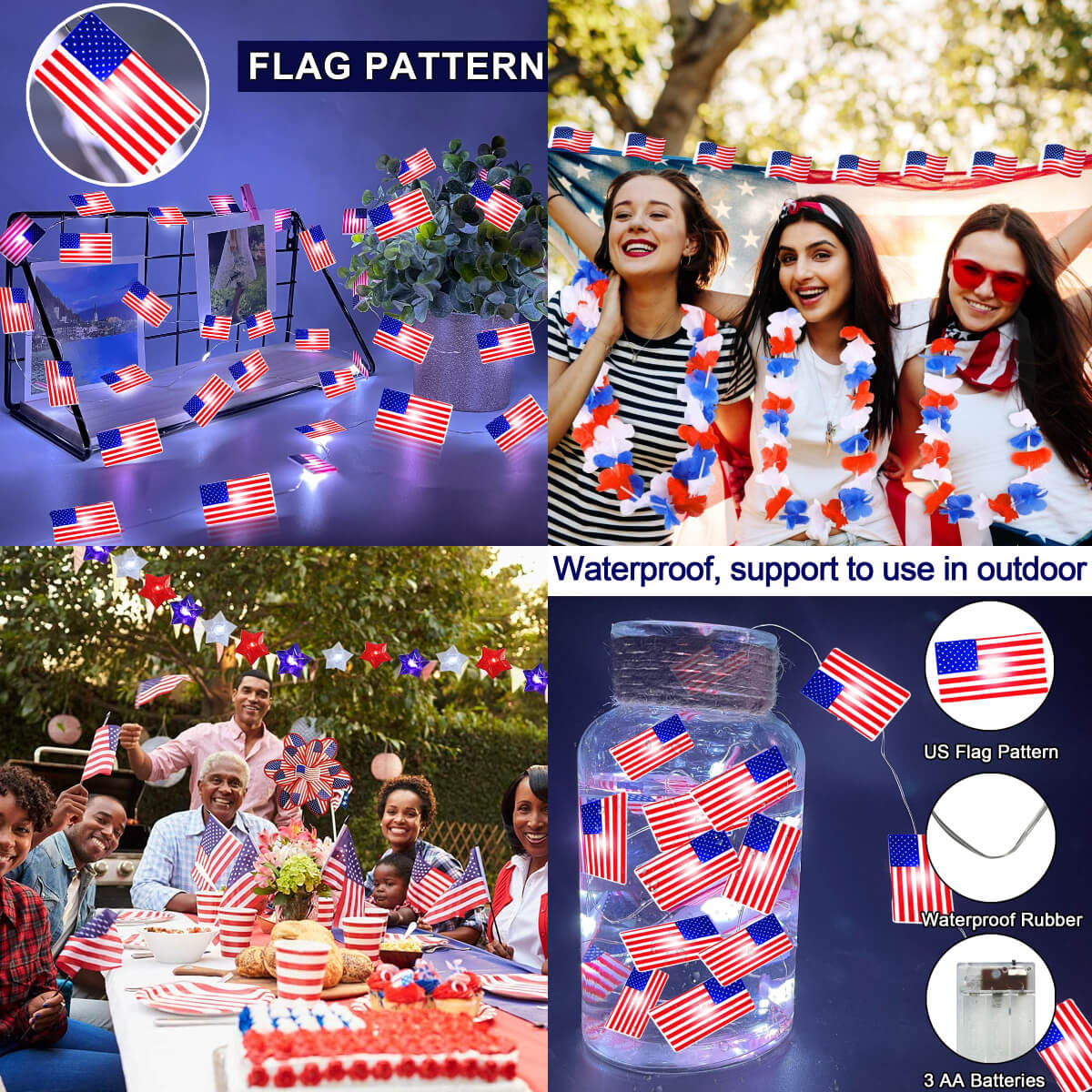 American Flag Lights String-30led/10 feet long