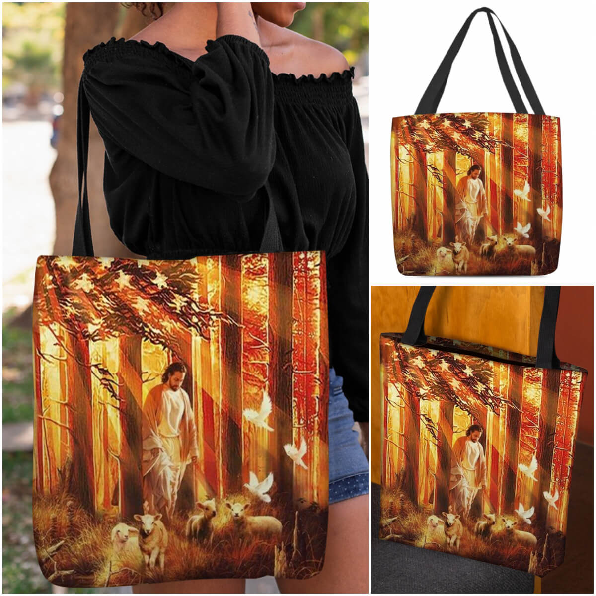 Jesus-Walking with the lambs Tote Bag