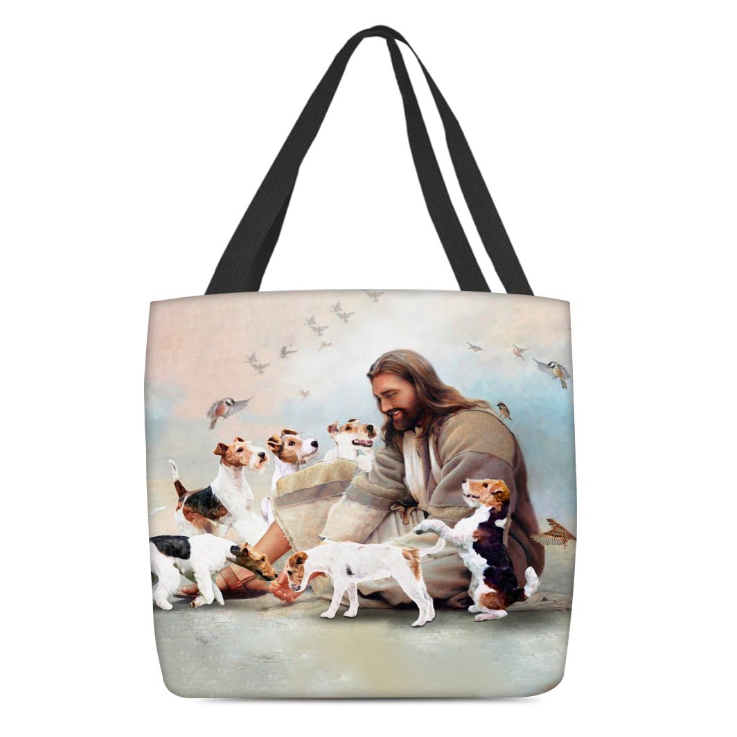 Jesus Surrounded By Fox Terriers Tote Bag