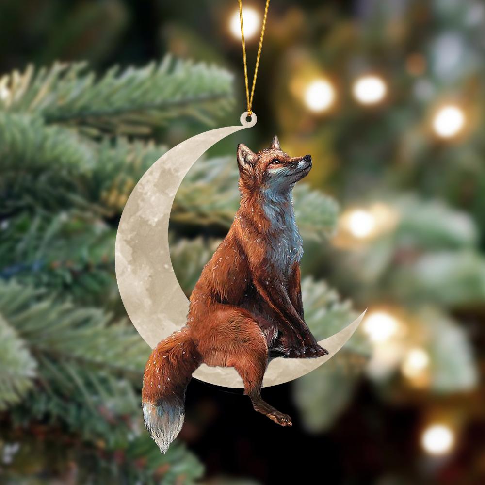 Fox Sits On The Moon Hanging Ornament