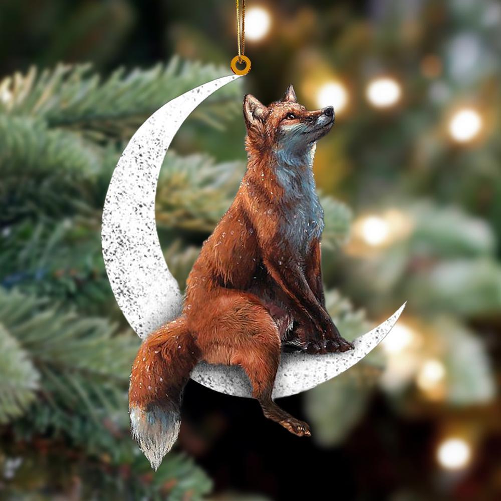Fox Sits On The Moon Hanging Ornament