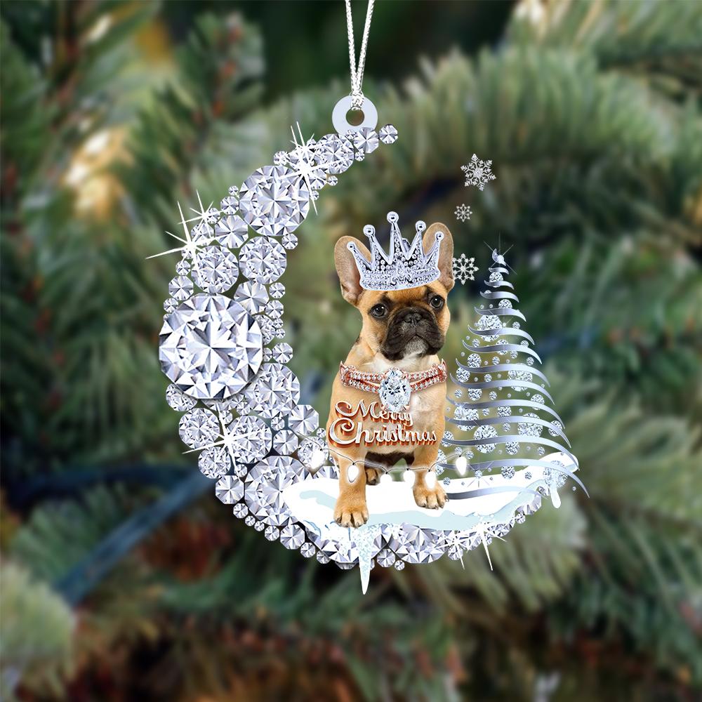 French Bulldog Diamond Moon Merry Christmas Ornament