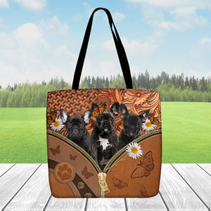 French Bulldog Daisy Flower And Butterfly Tote Bag