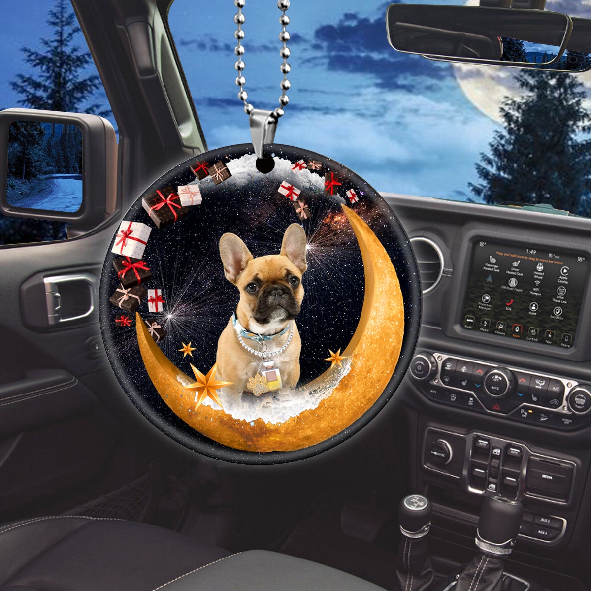 French Bulldog Fashion Moon Car Hanging Ceramic Ornament