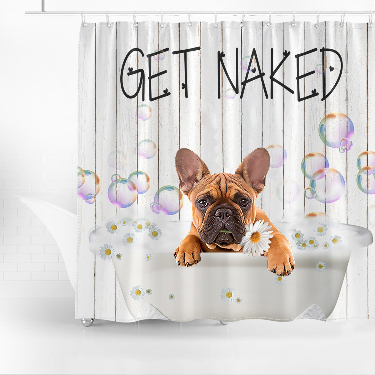 French Bulldog Get Naked Daisy Shower Curtain