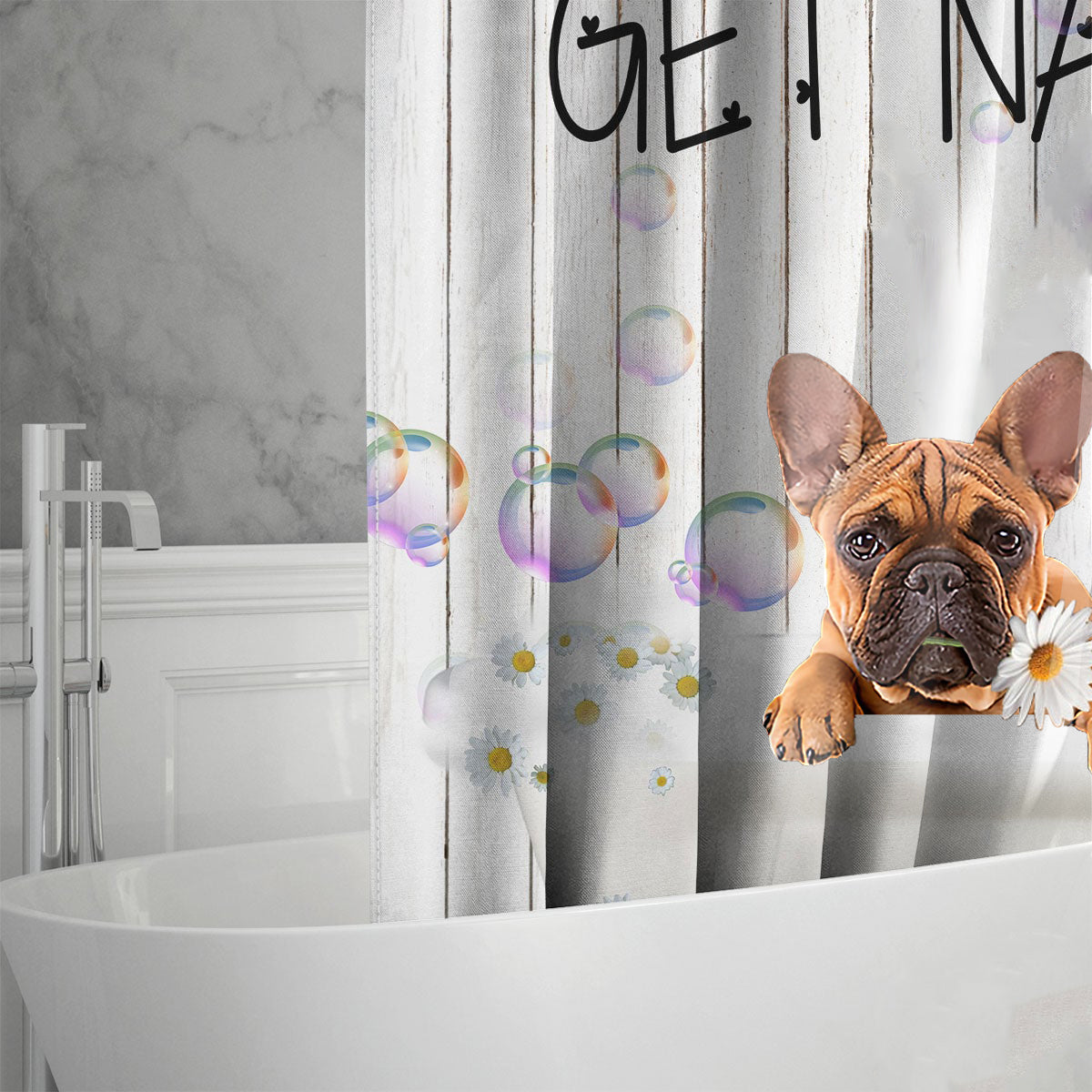 French Bulldog Get Naked Daisy Shower Curtain