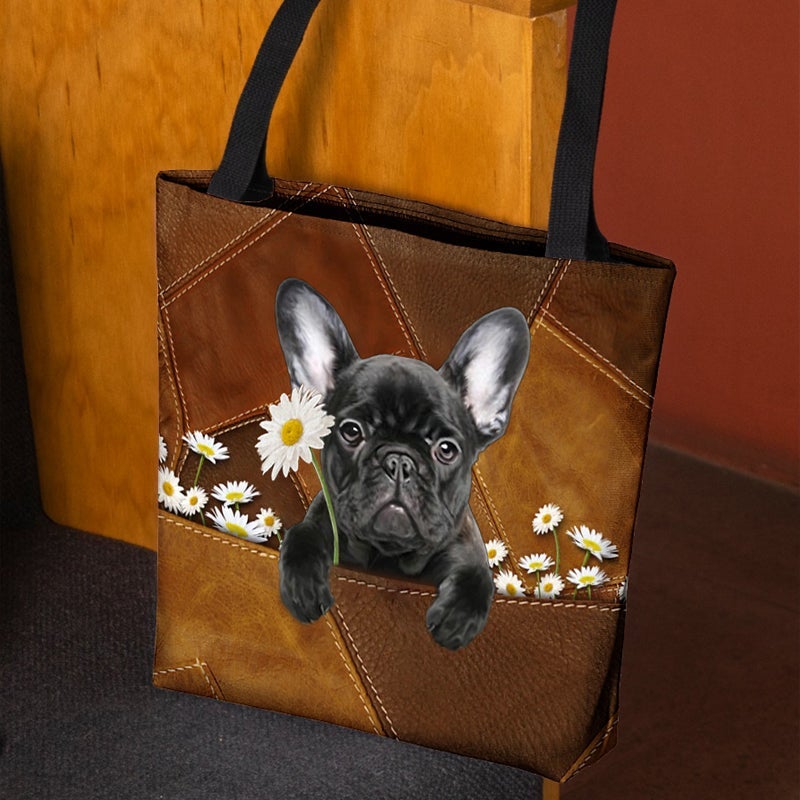 French Bulldog Holding Daisy  All Over Printed Tote Bag