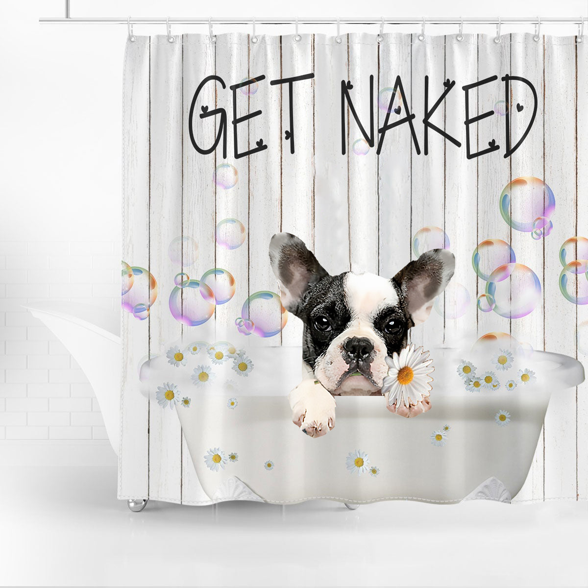 French Bulldog 02 Get Naked Daisy Shower Curtain