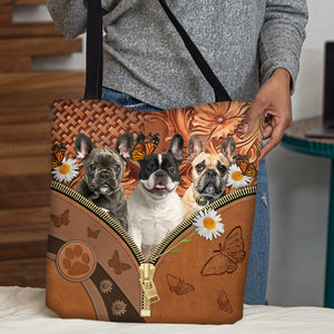 French Bulldog2 Daisy Flower And Butterfly Tote Bag