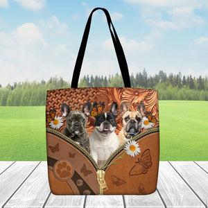 French Bulldog2 Daisy Flower And Butterfly Tote Bag
